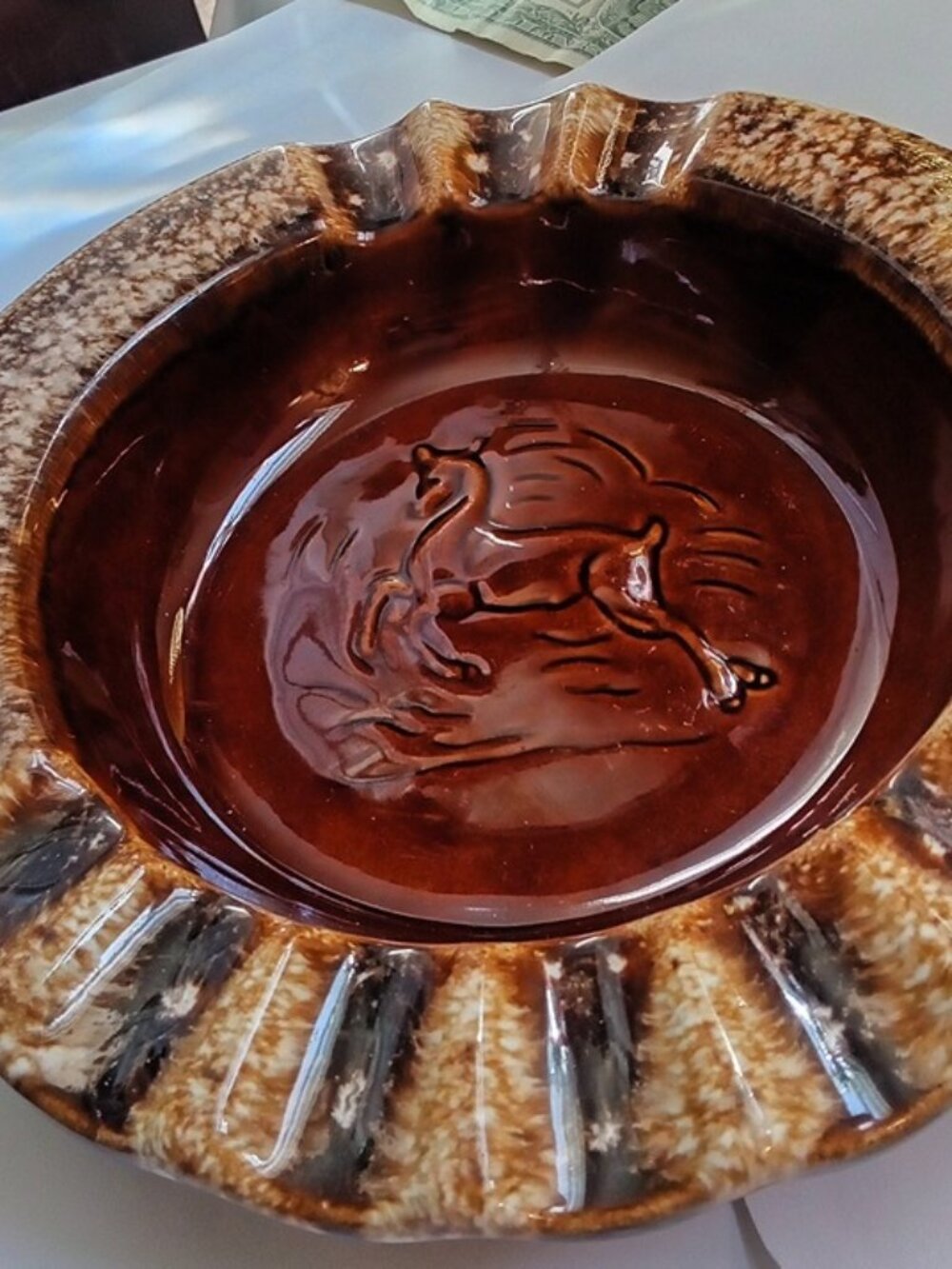 Vintage Hull Pottery Deer Ashtray Brown Drip Glaze USA Marked